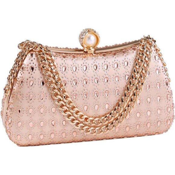 Handbags - Afashor Womens Rhinestone Glitter Clutch Evening Bag with Chain for Party